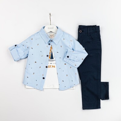 Wholesale Boys 3-Piece Shirt T-Shirt and Pants Set 2-5Y Sani 1068-2312 - Sani (1)