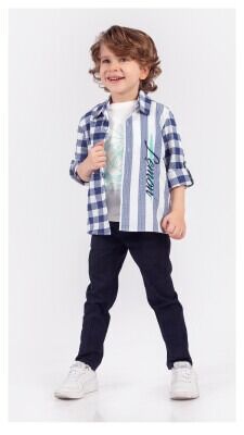 Wholesale Boys 3-Piece Shirt T-shirt and Pants Set 5-8Y Lemon 1015-9891 Темно-синий