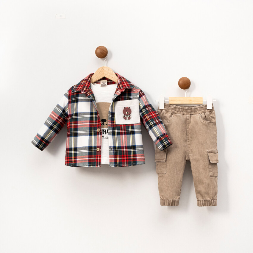 Wholesale Boys' 3-Piece Shirt Trousers and Sweat Set 9-24M Cumino 1014-CMN3594 - 1