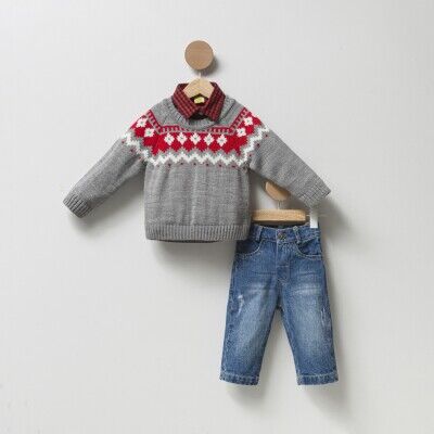 Wholesale Boys 3-Piece Sweater Shirt and Jeans Set Cumino 1014-CMN3386 - 1