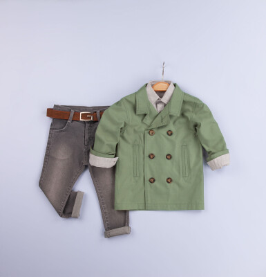 Wholesale Boys 3-Piece Trench Coat, Shirt and Denim Pants Set 6-9Y Gold Class 1010-3202 - 2