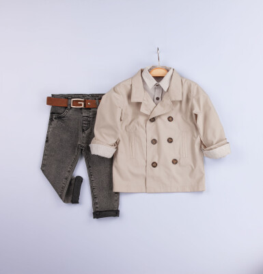 Wholesale Boys 3-Piece Trench Coat, Shirt and Denim Pants Set 6-9Y Gold Class 1010-3202 - 3