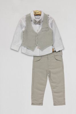 Wholesale Boys 3-Piece Vest Shirt and Pants Set 2-3Y Kumru Bebe 1075-4116 Серый 