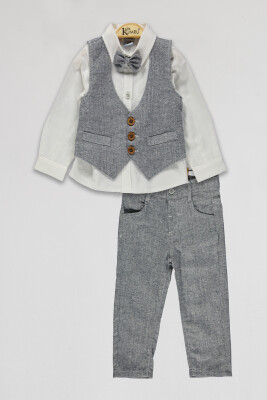 Wholesale Boys 3-Piece Vest Shirt and Pants Set 2-5Y Kumru Bebe 1075-4117 Чёрный 
