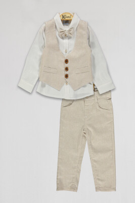 Wholesale Boys 3-Piece Vest Shirt and Pants Set 2-5Y Kumru Bebe 1075-4117 Бежевый 