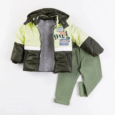 Wholesale Boys 3-Pieces Coat, Sweatshirt and Denim Pants Set 3-6Y 3-6Y Bombili 1004-6121 Pistachio Yellow