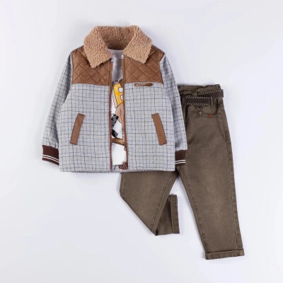 Wholesale Boys 3-Pieces Jacket, Badi and Denim Set 1-4Y Bombili 1004-6554 - Bombili