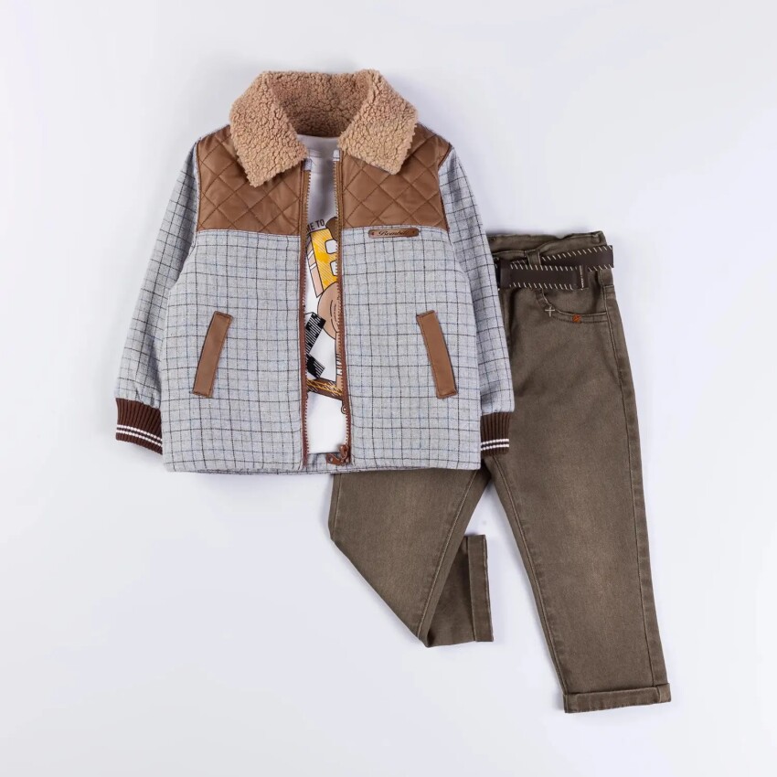 Wholesale Boys 3-Pieces Jacket, Badi and Denim Set 1-4Y Bombili 1004-6554 - 2