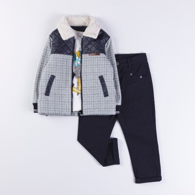 Wholesale Boys 3-Pieces Jacket, Badi and Denim Set 1-4Y Bombili 1004-6554 Темно-синий