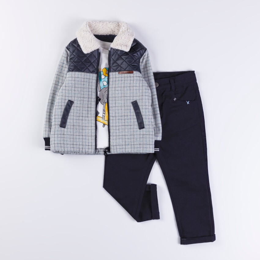 Wholesale Boys 3-Pieces Jacket, Badi and Denim Set 1-4Y Bombili 1004-6554 - 3