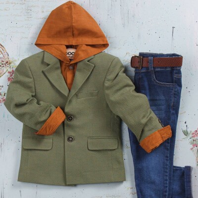 Wholesale Boys 3-Pieces Jacket, Shirt and Denim Pants Set 1-4Y Cool Exclusive 2036-16102 Хаки 