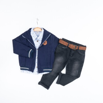 Wholesale Boys 3-Pieces Jacket, Shirt and Pants Set 1-4Y Cool Exclusive 2036-28110 Темно-синий