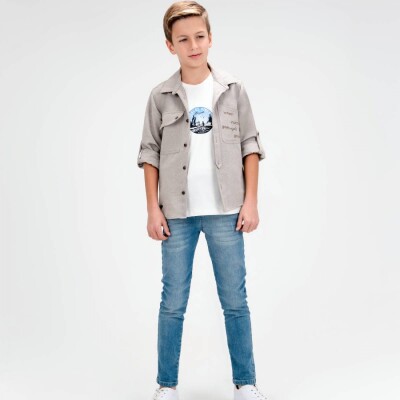 Wholesale Boys 3-Pieces Shirt, T-shirt and Denim Pants Set 9-12Y Cool Exclusive 2036-10104 - 2
