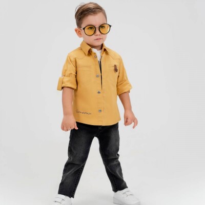 Wholesale Boys 3-Pieces Shirt, Tshirt and Pants Set 1-4Y Cool Exclusive 2036-22780 Жёлтый 