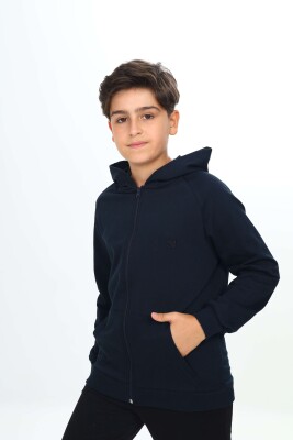 Wholesale Boy's Hooded Cardigan 11-14Y Nickel 2060-20085-3 Темно-синий