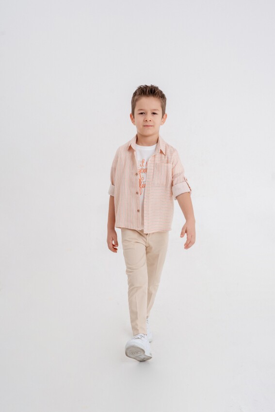 Wholesale Boys Muslin 3-Piece Shirt, T-Shirt and Pants Set 3-7Y Lemon 1015-10034 - 2