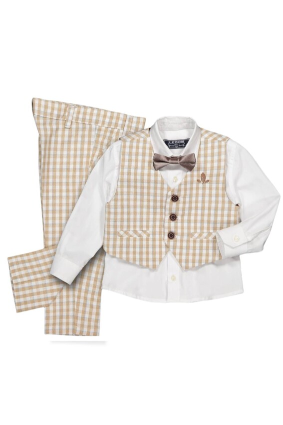 Wholesale Boys Patterned Suit Set 1-4Y Lemon 1015-9445 - 1