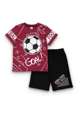 Wholesale Boys Patterned T-Shirt and Shorts Set 8-14Y Elnino 1025-22163 Бордовый 