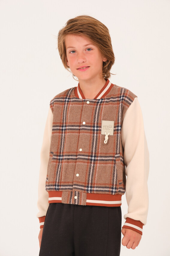 Wholesale Boys Plaid Pattern College Jacket 8-15Y Jazziee 2051-252J4MTN22 - 2