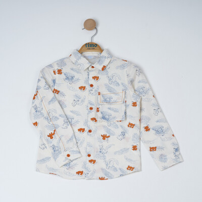 Wholesale Boys' Printed Long Sleeve Shirt 6-9Y Timo 1018-TE5DÜ012257533 Синий