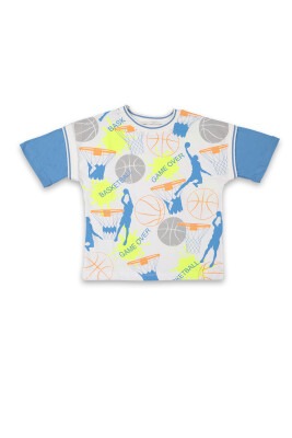 Wholesale Boys Printed T-Shirt 6-9Y Tuffy 1099-8116 Светло-серовато- синий