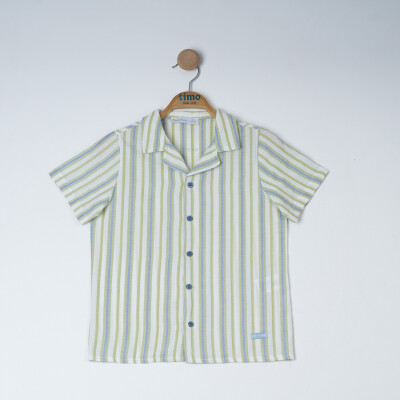 Wholesale Boy's Striped Short Sleeve Shirt 2-5Y Timo 1018-TE5DÜ012257762 Зелёный 