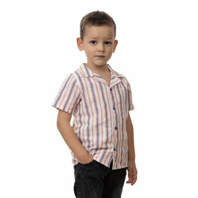 Wholesale Boy's Striped Short Sleeve Shirt 2-5Y Timo 1018-TE5DÜ012257762 - Timo