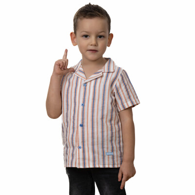 Wholesale Boy's Striped Short Sleeve Shirt 6-9Y Timo 1018-TE5DÜ012257763 - Timo