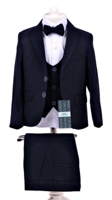 Wholesale Boys Suit Set Jacket Vest Pants Bowtie and Shirt 9-12Y Terry 1036-5402 Темно-синий