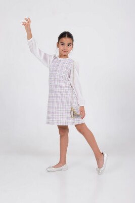 Wholesale Checkered Dress for Girls 6-9Y Wizzy 2038-3400 Сиреневый-белый