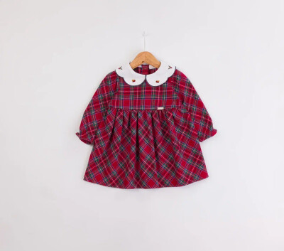 Wholesale Checkered Dress with Collar Details for Baby Girls 6-18M BabyRose 1002-4654 Красный