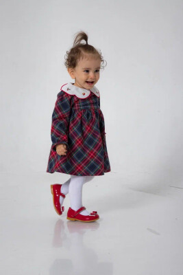 Wholesale Checkered Dress with Collar Details for Baby Girls 6-18M BabyRose 1002-4654 - Babyrose