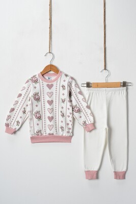 Wholesale Cross Stitch Hearts Embossed Printed 2 Piece Girl Set 2-4Y Hoppidik 2017-2402 - Hoppidik