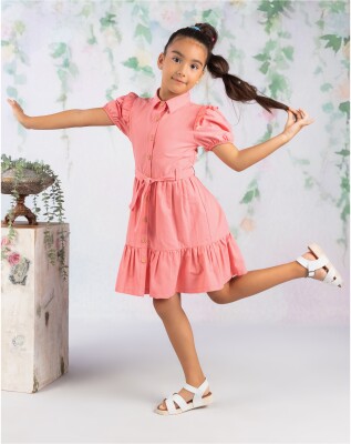 Wholesale Girl Apple Patterned Dress 10-13Y Wizzy 2038-3495 Пыльная роза