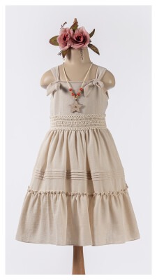 Wholesale Girl Dress with Necklace 6-12Y Tivido 1042-2488 Бежевый меланж