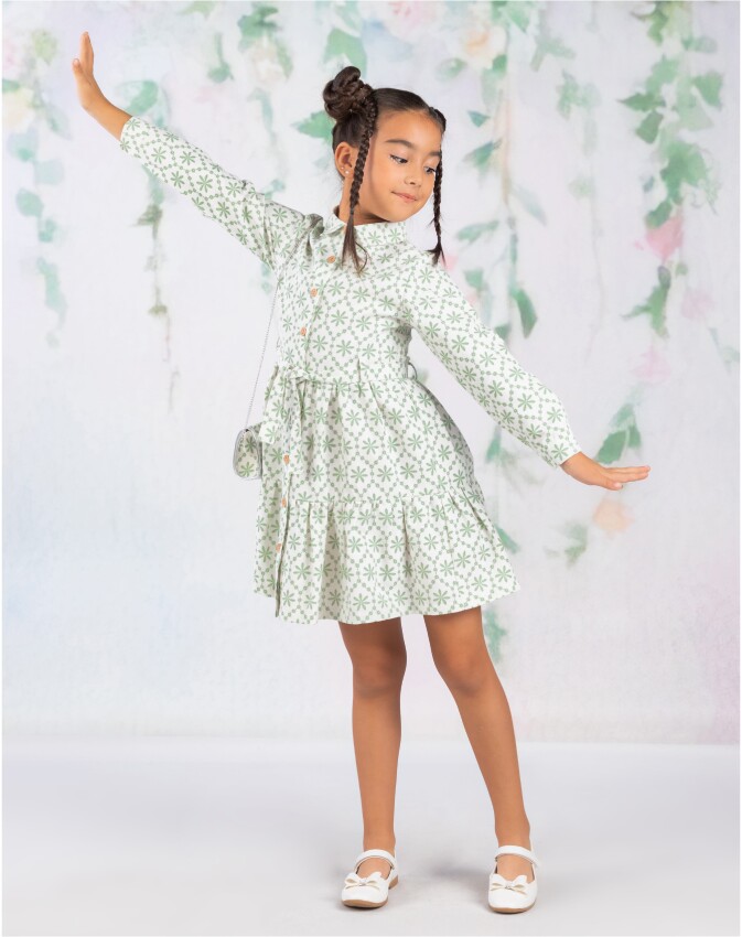 Wholesale Girl Girl Katan Printed Dress 6-9Y Wizzy 2038-3475 - 2