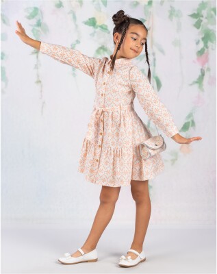 Wholesale Girl Girl Katan Printed Dress 6-9Y Wizzy 2038-3475 - Wizzy