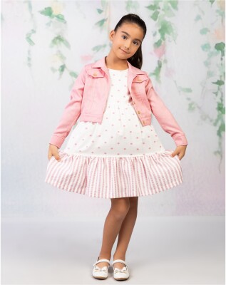 Wholesale Girl Point Patterned Jacket Dress Set Suit 2-5Y Wizzy 2038-3461 - 2