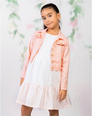 Wholesale Girl Point Patterned Jacket Dress Set Suit 2-5Y Wizzy 2038-3461 Орандево-розовый 