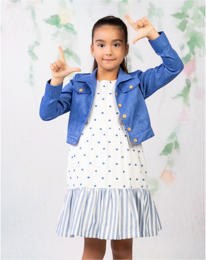 Wholesale Girl Point Patterned Jacket Dress Set Suit 6-9Y Wizzy 2038-3481 - 1