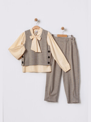 Wholesale Girl Sweater and Pants 3-Piece Set 3-6Y Pafim 2041-2025Y1008 Beige - Line