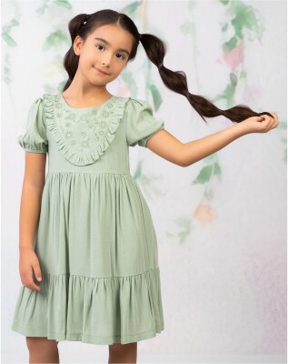 Wholesale Girl Viscon Patterned Dress 2-5Y Wizzy 2038-3460 - 1