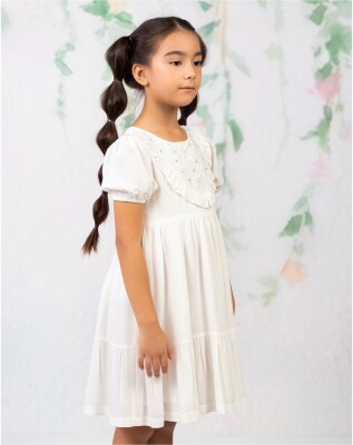 Wholesale Girl Viscon Patterned Dress 2-5Y Wizzy 2038-3460 Экрю