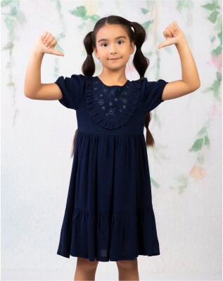Wholesale Girl Viscon Patterned Dress 2-5Y Wizzy 2038-3460 - Wizzy