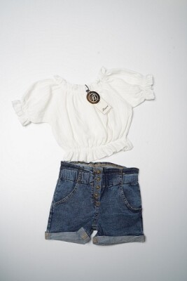 Wholesale Girls 2-Piece Blouse and Denim Shorts Set 6-10Y Büşra Bebe 1016-23167 - Büşra Bebe