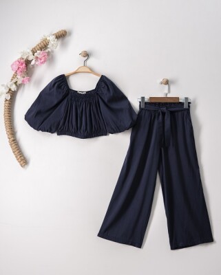 Wholesale Girls 2-Piece Blouse and Pants Set 7-10Y Büşra Bebe 1016-23140 Темно-синий