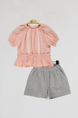 Wholesale Girls 2-Piece Blouse and Shorts Set 2-5Y Kumru Bebe 1075-4000 Лососевый цвет
