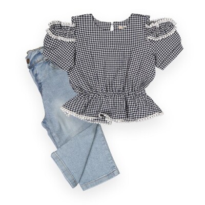 Wholesale Girls 2-Piece Denim Pants and Blouse Set 3-6Y Büşra Bebe 1016-211105 - Büşra Bebe