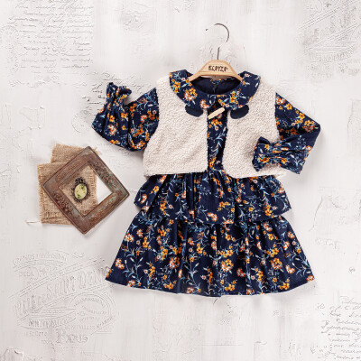Wholesale Girl's 2-Piece Dress and Vest Set 2-5 Yaş Elayza 2023-2280 Горчичный