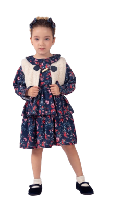 Wholesale Girl's 2-Piece Dress and Vest Set 2-5 Yaş Elayza 2023-2280 Красный